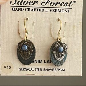 Silver Forest Layered Blue and silver, gold Earrings " Denim Lapis " filigree